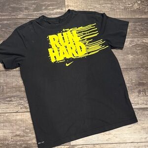 Nike Men's DRI Fit Black Tee with Yellow 'Run Hard' Graphic
